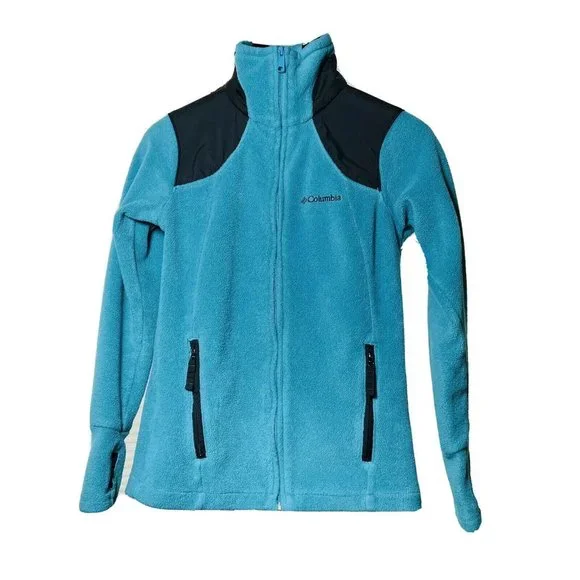 Columbia Womens Fleece Jacket Women’s Small Turquoise Zip Up Thumb Holes - Picture 1 of 9